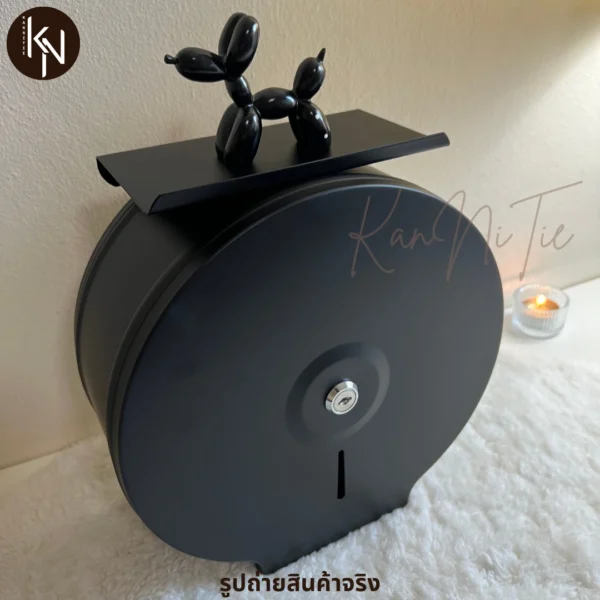 ที่ใส่กระดาษทิชชู่ม้วนใหญ่จัมโบ้โรลพร้อมชั้นวางมือถือสีดำ Big Roll Toilet Paper Tissue Dispenser Stainless Holder Hanger Box Shelf Wall Mounted